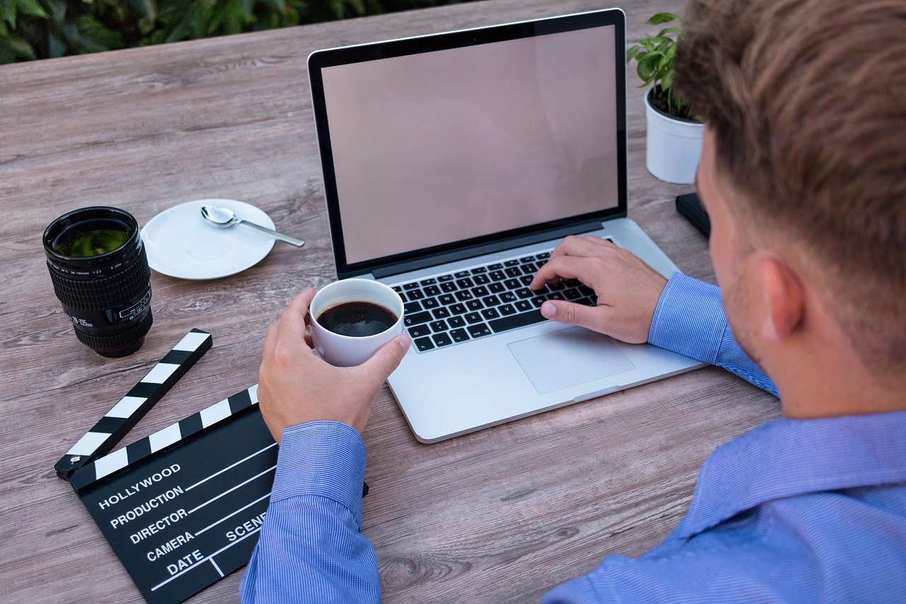 laptop, mockup, coffee break